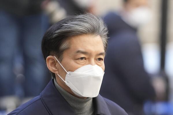 Former Justice Minister Cho Kuk arrives at the Seoul Central District Court in Seoul, South Korea, Friday, Feb. 3, 2023. The court on Friday sentenced Cho to two years in prison, after he was found guilty of creating fake credentials to help his children get into prestigious schools, a scandal that rocked the country’s previous government and sparked huge protests. (AP Photo/Lee Jin-man)
