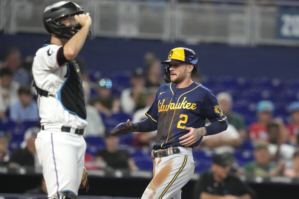 Brewers get winning streak started with extra inning win over Marlins
