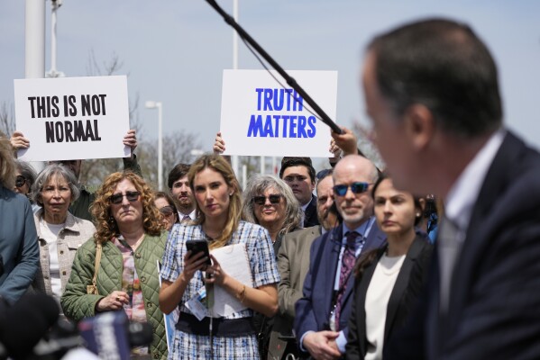 Acting U.S. Attorney John J. Durham speaks during a news conference after former U.S. Rep. George Santos was sentenced to more than seven years in prison for fraud and identity theft, Friday, April 25, 2025, in Central Islip, N.Y. (AP Photo/Julia Demaree Nikhinson)