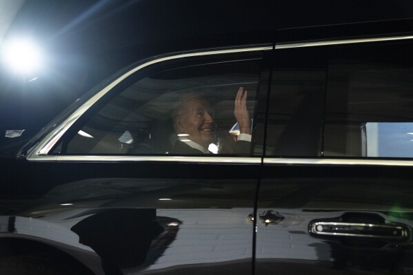 President Joe Biden departs the White House to travel to Capitol Hill to deliver the State of the Union speech, Thursday, March 7, 2024, in Washington. (AP Photo/Evan Vucci)