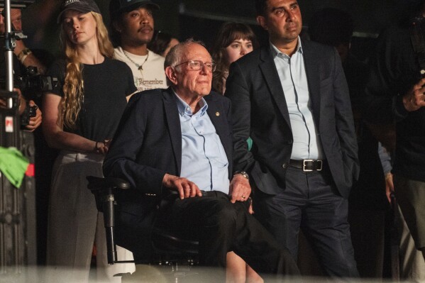 Bernie Sanders is seen after speaking during the first weekend of the Coachella Valley Music and Arts Festival at the Empire Polo Club on Saturday, April 12, 2025, in Indio, Calif. (Photo by Amy Harris/Invision/AP)