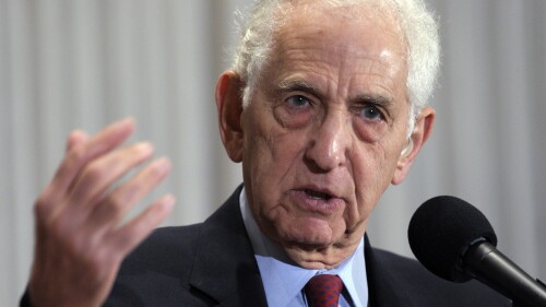 FILE - Daniel Ellsberg speaks during a news conference at the National Press Club in Washington, Dec. 16, 2010. Ellsberg, the government analyst and whistleblower who leaked the “Pentagon Papers” in 1971, has died. He was 92. (AP Photo/Susan Walsh, File)