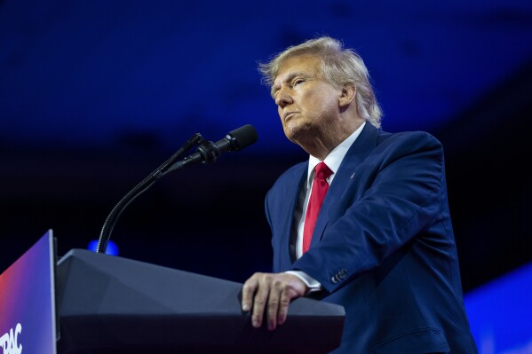 FILE - Former President Donald Trump speaks at the Conservative Political Action Conference, CPAC 2023, March 4, 2023, at National Harbor in Oxon Hill, Md. With more than a year to go before the 2024 election, a constellation of conservative organizations is preparing for a possible second White House term for Donald Trump, recruiting thousands of Americans to come to Washington on a mission to dismantle the federal government and replace it with a vision closer to his own. (AP Photo/Alex Brandon, File)