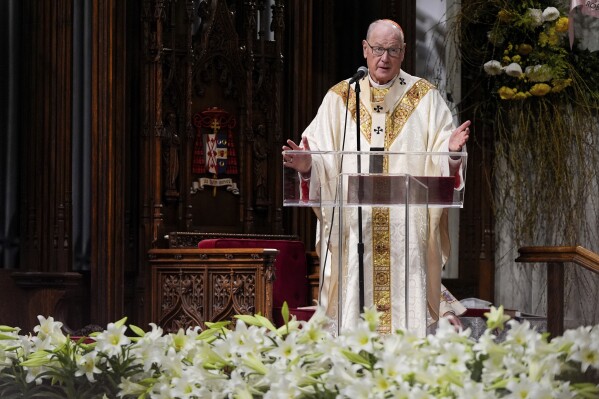 Cardinal Timothy Dolan speaks during a Mass for the late Pope Francis at St. Patrick's Cathedral, April 22, 2025, in New York. (AP Photo/Julia Demaree Nikhinson, File)