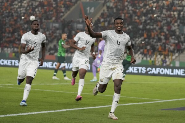 South Africa's Teboho Mokoena, celebrates after scoring his side's first goal from the penalty spot during the African Cup of Nations semifinal soccer match between Nigeria and South Africa, at the Peace of Bouake stadium in Bouake Bouake, Ivory Coast, Wednesday, Feb. 7, 2024. (AP Photo/Themba Hadebe)