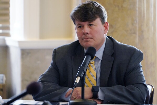 FILE - House Medicaid Committee Chairman Joey Hood, R-Ackerman, listens as committee members offer comment at the Mississippi Capitol in Jackson, Tuesday, Feb. 28, 2023. House lawmakers in Mississippi approved a bill Wednesday, March 13, 2024, that would define sex as binary, following the lead of Republican-controlled legislatures around the country aiming to restrict the legal recognition of transgender identities. (AP Photo/Rogelio V. Solis, File)