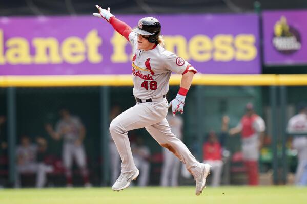 St. Louis Cardinals' Harrison Bader bats during a baseball game