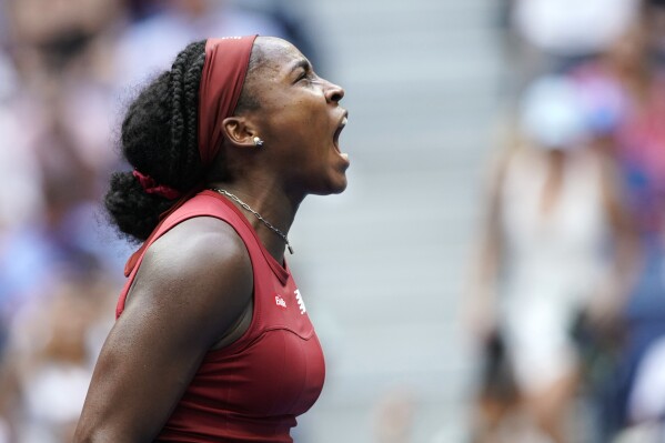 Coco Gauff, of the United States, celebrates after defeating Caroline Wozniacki, of Denmark, during the fourth round of the U.S. Open tennis championships, Sunday, Sept. 3, 2023, in New York. (AP Photo/Eduardo Munoz Alvarez)