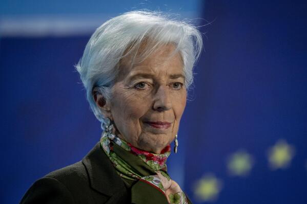 The President of European Central Bank Christine Lagarde attends a press conference following the meeting of the bank's governing council in Frankfurt, Germany, Thursday, Feb. 2, 2023. (AP Photo/Michael Probst)