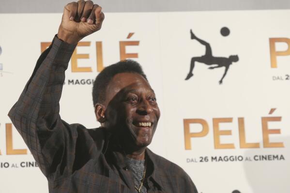 FILE - Brazilian soccer legend Edson Arantes Do Nascimiento better known as 'Pele', gestures during a photocall of the movie 'Pele', in Milan, Italy, Wednesday, May 25, 2016. Pelé, the Brazilian king of soccer who won a record three World Cups and became one of the most commanding sports figures of the last century, died in Sao Paulo on Thursday, Dec. 29, 2022. He was 82. (AP Photo/Luca Bruno, File)