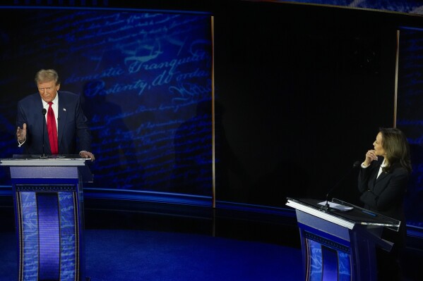 Republican presidential nominee former President Donald Trump and Democratic presidential nominee Vice President Kamala Harris participate during an ABC News presidential debate, Sept. 10, 2024, in Philadelphia. (AP Photo/Alex Brandon)