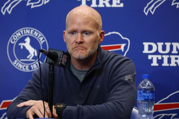 Buffalo Bills head coach Sean McDermott speaks with the media, Thursday Jan. 5, 2023, in Orchard Park, N.Y. Bills safety Damar Hamlin was taken to the hospital after collapsing on the field during the Bill's NFL football game against the Cincinnati Bengals on Monday night. (AP Photo/Jeffrey T. Barnes)
