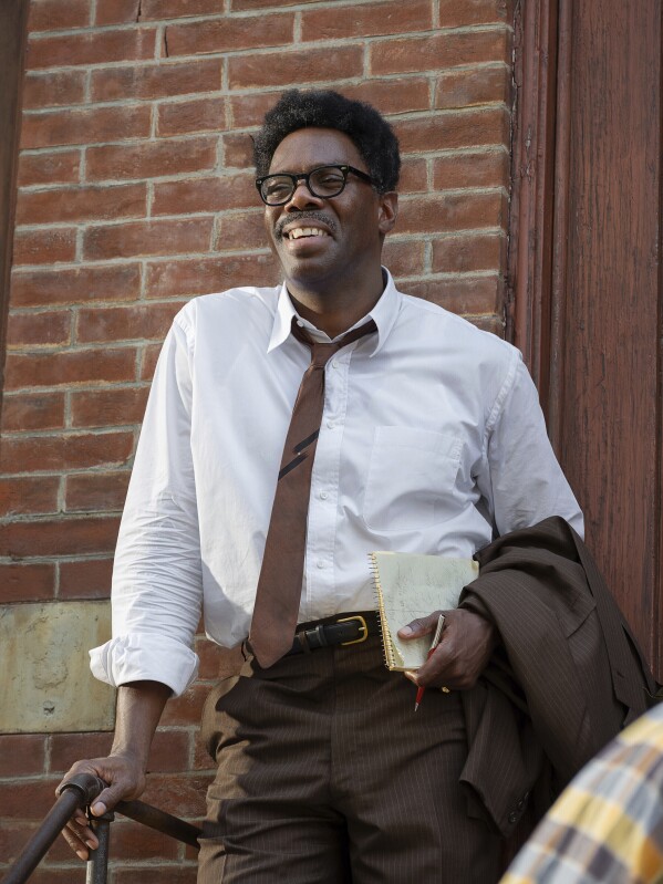 This image released by Netflix shows Colman Domingo as Bayard Rustin in a scene from "Rustin." (David Lee/Netflix via AP)