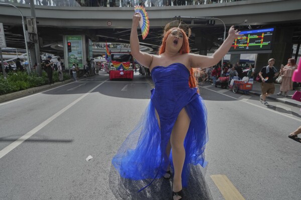 A participant takes part in the annual Pride Parade to celebrate the LGBTQ+ community’s Pride Month in Bangkok, Thailand, Sunday, June 1, 2025. (AP Photo/Sakchai Lalit)