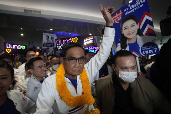 Thailand Prime Minister Prayuth Chan-ocha leaves after a general election campaign in Nonthaburi province, Thailand, Saturday, March 25, 2023. Prayuth was unveiled Saturday as the prime ministerial candidate of the United Thai Nations party he joined earlier this year. (AP Photo/Sakchai Lalit)