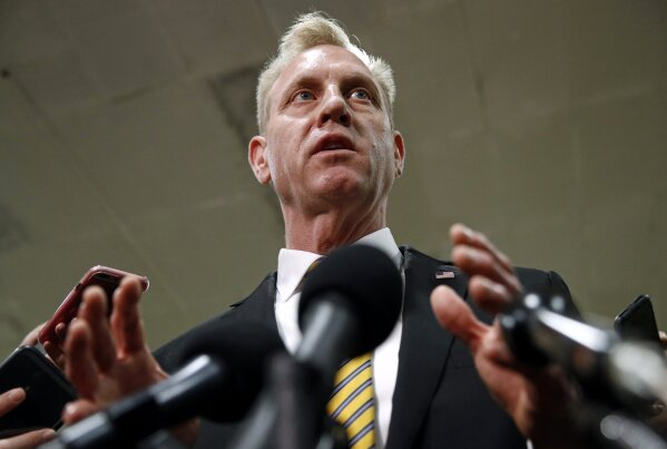 
              Acting Defense Secretary Patrick Shanahan speaks to reporters after a classified briefing for members of Congress on Iran, Tuesday, May 21, 2019, on Capitol Hill in Washington. (AP Photo/Patrick Semansky)
            