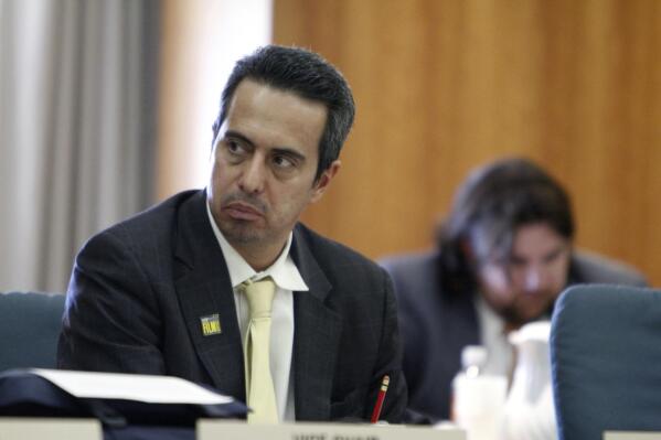 FILE - Sen. Moe Maestas, D-Albuquerque, sits at the House Judiciary Committee, at the Capitol on Monday, Feb. 8, 2016, in Santa Fe, N.M. Democratic state Sens. Maestas and Jerry Ortiz y Pino introduced a bill Tuesday, Jan. 24, 2023, that would prohibit local governments and state agencies from contracting to detain immigrants in civil cases with U.S. Immigration and Customs Enforcement and private detention facilities. The bill could unwind contractual agreements that help detain immigrants at three privately operated detention centers in New Mexico within close driving distance of the U.S. border with Mexico. (Luis Sanchez Saturno/Santa Fe New Mexican via AP, File)