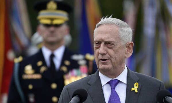 
              FILE - In this Sept. 21, 2018, file photo, Defense Secretary Jim Mattis speaks during the 2018 POW/MIA National Recognition Day Ceremony at the Pentagon in Washington. A U.S. administration official says Mattis will leave his post Jan. 1, 2019, as President Donald Trump is expected to name deputy defense chief Patrick Shanahan as acting secretary. (AP Photo/Susan Walsh, File)
            