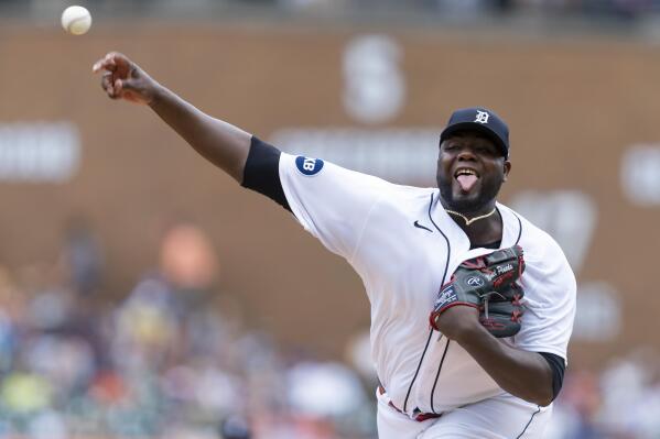 Detroit Tigers' Michael Pineda pitches against the Baltimore Orioles during the first inning of a baseball game in Detroit, Saturday, May 14, 2022. (AP Photo/Raj Mehta)