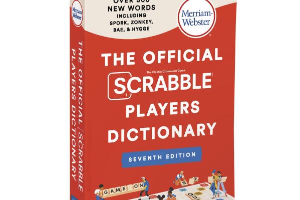 This photo shows the cover of the seventh edition of “The Official Scrabble Players Dictionary” released in November. The latest edition adds about 500 new words for Scrabble play. (Merriam-Webster via AP)