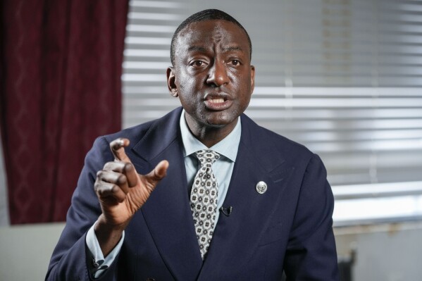 FILE - New York City Council candidate Yusef Salaam speaks during an interview with The Associated Press, Wednesday, May 24, 2023, in New York. (AP Photo/Mary Altaffer, File)