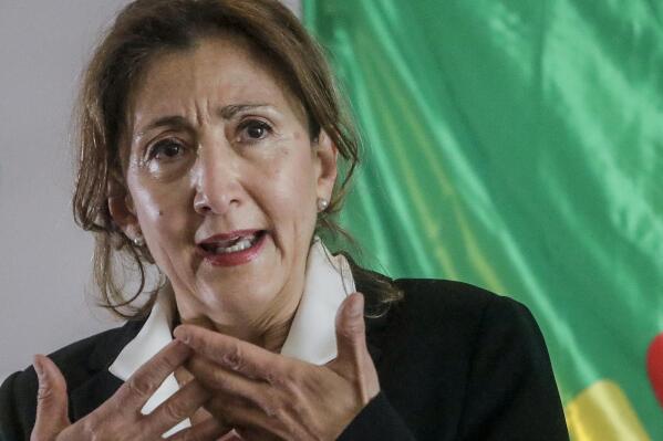 Ingrid Betacourt speaks during a press conference in Bogota, Colombia, Tuesday, Jan. 18, 2022. Betancourt, who was held as a hostage for six years by rebels of the Revolutionary Armed Forces of Colombia, FARC, announced she will be running for her country's presidency. (AP Photo/Ivan Valencia)