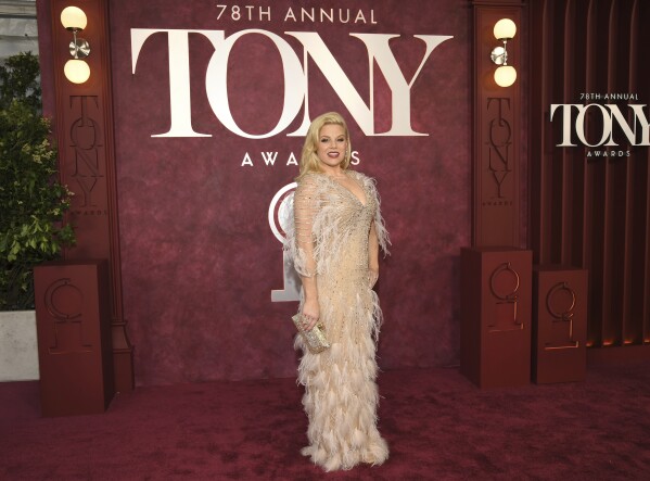 Megan Hilty arrives at the 78th Tony Awards on Sunday, June 8, 2025, at Radio City Music Hall in New York. (Photo by Evan Agostini/Invision/AP)
