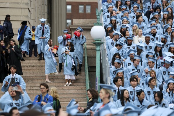Students will meet at the Columbia University launch ceremony on Wednesday, May 21, 2025 at Columbia's main campus in Manhattan in New York. (Jeenah Moon/Pool Photo via AP)