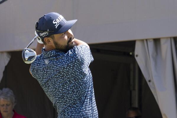 J.J. Spaun tees off on the 11th hole during the third round of the Valero Texas Open golf tournament in San Antonio, Saturday, April 2, 2022. (AP Photo/Michael Thomas)