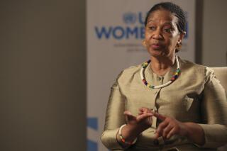 FILE - In this Tuesday, Nov. 5, 2019, file photo, Phumzile Mlambo-Ngcuka, United Nations Under-Secretary-General and Executive Director of U.N. Women, speaks during an interview with The Associated Press in Sarajevo, Bosnia-Herzegovina. An international conference opening in Paris on Wednesday, June 30, 2021, aims to fast-track the slow road to gender equality and mobilize millions of dollars to achieve the long-sought goal quickly, Mlambo-Ngcuka says. (AP Photo/Kemal Softic, File)