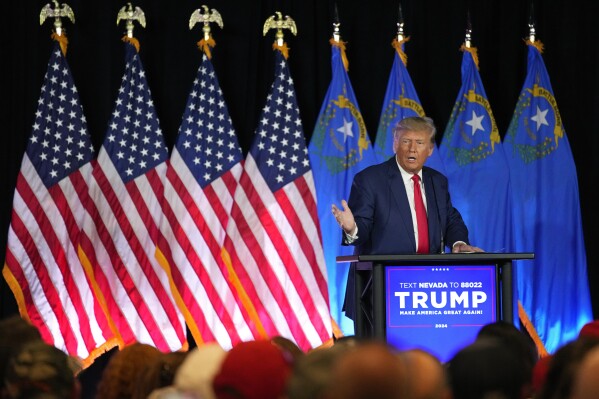 Former President Donald Trump speaks at a campaign event, Saturday, July 8, 2023, in Las Vegas. (AP Photo/John Locher)