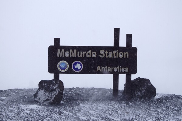 A sign is photographed at McMurdo Station on Dec. 4, 2018. The Associated Press found a pattern of women working in Antarctica who said their claims of sexual harassment or assault had been minimized by their employers. The AP investigation came after the National Science Foundation published a report in 2022 in which 59% of women said they'd had a negative experience of harassment or assault while on the ice. (National Science Foundation via AP)