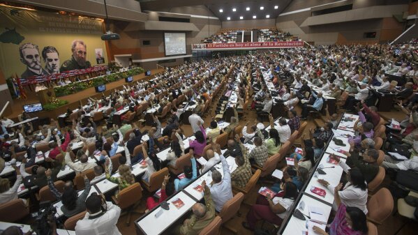 FILE - In this April 16, 2016 file photo, delegates attend a Cuban Communist Party Congress in Havana, Cuba. The VIII Congress of the Communist Party of Cuba, between April 16 and 19, 2021, could go down in history as the last with a member of the Castro family at the head, if Raul Castro fulfills his announcement to say goodbye as Secretary General.(Ismael Francisco/Cubadebate via AP File)