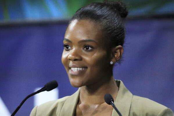 FILE - Conservative commentator Candace Owens speaks at the Convention of the Right, in Paris on Sept. 28, 2019. A publishing division started by the conservative media company the Daily Wire will include releases by Owens, Daily Wire co-founder Ben Shapiro and former “Mandalorian” actor Gia Carano. DW Books will officially launch next spring, the Nashville-based Daily Wire announced Wednesday. (AP Photo/Michel Euler, File)