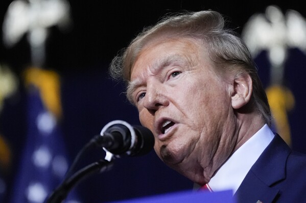 Republican presidential candidate former President Donald Trump speaks at a campaign rally Saturday, March 9, 2024, in Rome Ga. (AP Photo/Mike Stewart)