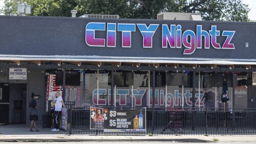 A shooting early Sunday morning, July 2, 2023, at City Nightz nightclub in Wichita, Kan., left multiple people with gunshot wounds and a few more people hospitalized after being trampled in a rush for the exits, police said. Wichita Police Lt. Aaron Moses said investigators believe several shooters opened fire inside the club just before 1 a.m. (Travis Heying/The Wichita Eagle via AP)