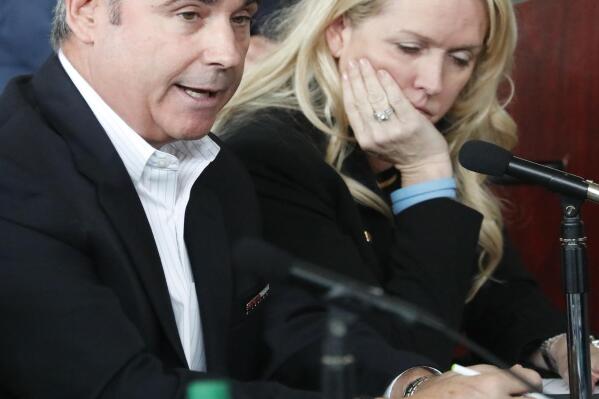 Parkland parent Tom Hoyer, speaks during to the Marjory Stoneman Douglas High School Public Safety Commission as his wife Gena, right, looks on, April 10, 2019, in Sunrise, Fla. Hoyer stood outside the Fort Lauderdale courtroom Wednesday, May 25, 2022 where jury selection is underway in the penalty phase of the gunman who killed his son Luke and 16 others at Marjory Stoneman Douglas High School in 2018. He said it's “heartbreaking" to think about what happened Tuesday at Robb Elementary School in Uvalde, Texas. An 18-year-old gunman killed 19 students and two teachers. (AP Photo/Wilfredo Lee)
