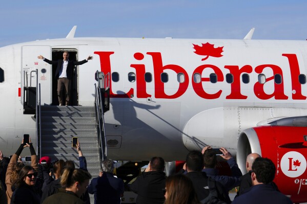 Liberal Leader Mark Carney arrives in Ottawa, Canada, Monday, April 28, 2025. (Sean Kilpatrick/The Canadian Press via AP)