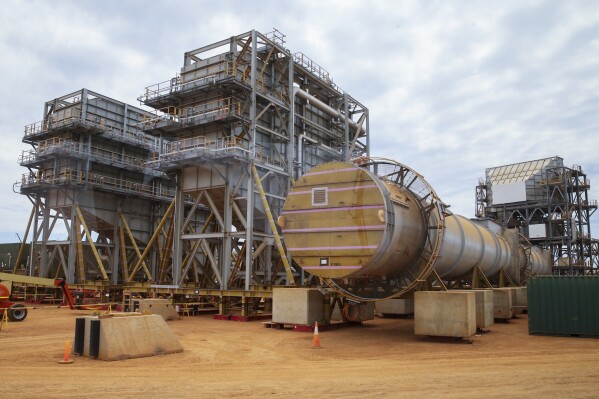 This photo shows the Chevron LNG project under construction on Barrow Island, Western Australia, on April 11, 2016. A Chevron Corp. liquid national gas plant reported a production outage on Thursday, Sept. 14, 2023 as workers escalated strike action against the U.S. engery giant's Australian operations that threaten global supply. (Ray Strange/AAP Images via AP)