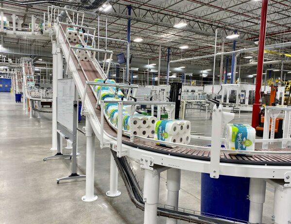 This undated photo provided by Georgia-Pacific shows the production line at the Georgia-Pacific plant in Atlanta.  NCSolutions, a data and consulting firm, said online and in-store U.S. toilet paper sales rose 51% between Feb. 24, 2020 and March 10, as buyers started getting uneasy about the growing number of coronavirus cases. (Georgia-Pacific via AP)