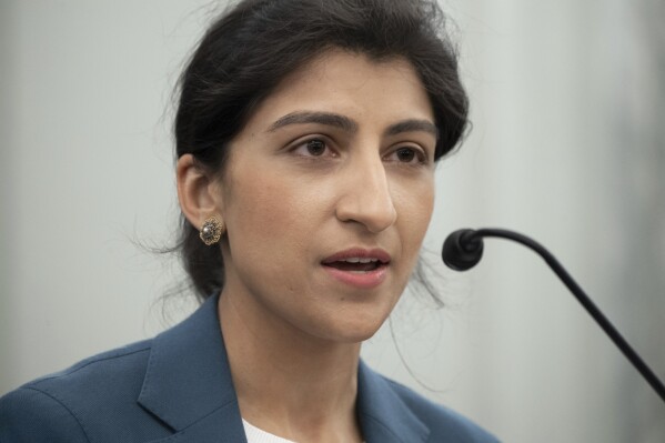 FILE - Lina Khan, the nominee for Commissioner of the Federal Trade Commission (FTC), speaks during a Senate Committee on Commerce, Science, and Transportation confirmation hearing, April 21, 2021 on Capitol Hill in Washington. U.S. antitrust enforcers are launching an inquiry into how big tech companies such as Microsoft, Amazon and Google are holding sway over artificial intelligence startups, Khan said Thursday, Jan. 25, 2024. (Saul Loeb/Pool Photo via 番茄直播, File)