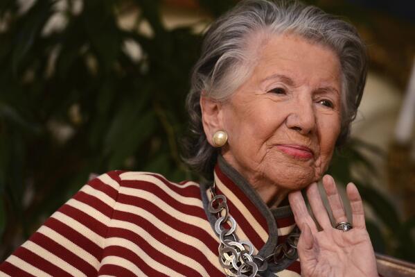 FILE --FILE - Czech art historian, collector and patron Meda Mladkova is seen on this Dec. 3, 2012 file photo. She died at the age of 102 years of health troubles connected with her high age in early morning hours today. (Katerina Sulova/CTK via AP,file)
