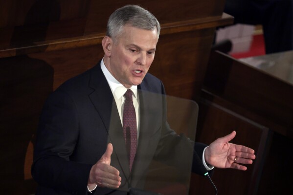 North Carolina Gov. Josh Stein delivers the State of the State address at the Legislative Building, March 12, 2025, in Raleigh N.C. (AP Photo/Chris Seward, File)