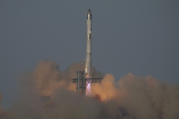 SpaceX's mega rocket Starship lifts off for a test flight from Starbase in Boca Chica, Texas, Thursday, March 6, 2025. (AP Photo/Eric Gay)