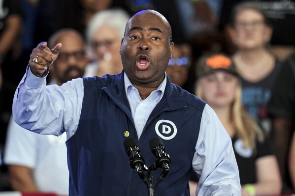 Democratic National Committee Chairman Jaime Harrison speaks Nov. 2, 2024, in Charlotte, N.C. (AP Photo/Mike Stewart, File)