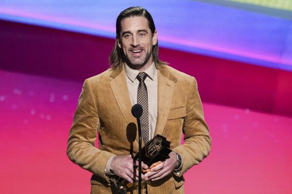 Aaron Rodgers of the Green Bay Packers receives the AP Most Valuable Player of the Year Award at the NFL Honors show Thursday, Feb. 10, 2022, in Inglewood, Calif. (AP Photo/Mark J. Terrill)