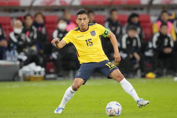 Ecuador's Angel Mena is pictured during the international friendly soccer match between Japan and Ecuador as part of the Kirin Challenge Cup in Duesseldorf, Germany, Tuesday, Sept. 27, 2022. (AP Photo/Martin Meissner)