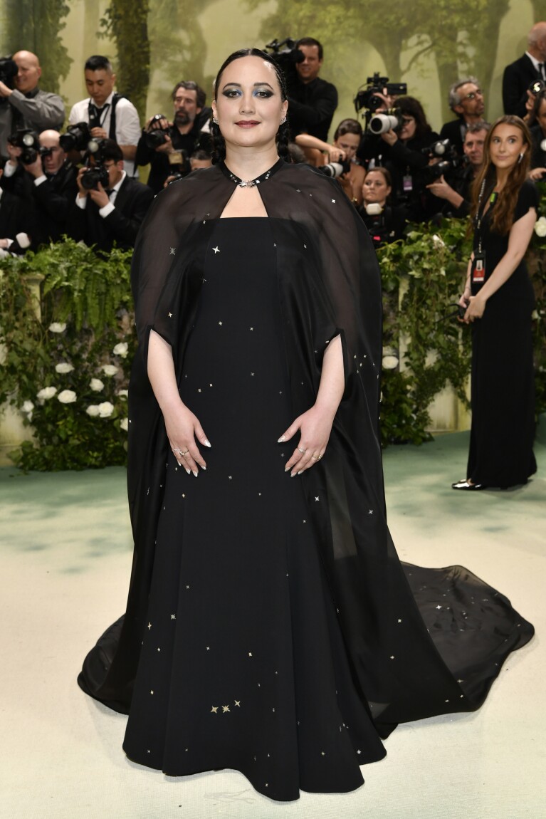 Lily Gladstone attends a benefit gala for the Costume Institute of the Metropolitan Museum of Art to celebrate the opening of the Metropolitan Museum of Art "Sleeping Beauty: Awakening Fashion" Exhibition on Monday, May 6, 2024 in New York.  (Photo by Evan Agostini/Invision/AP)