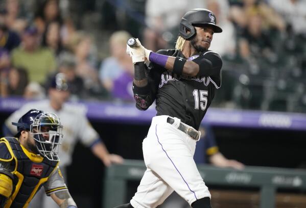 Milwaukee Brewers' Raimel Tapia reacts after hitting a home run