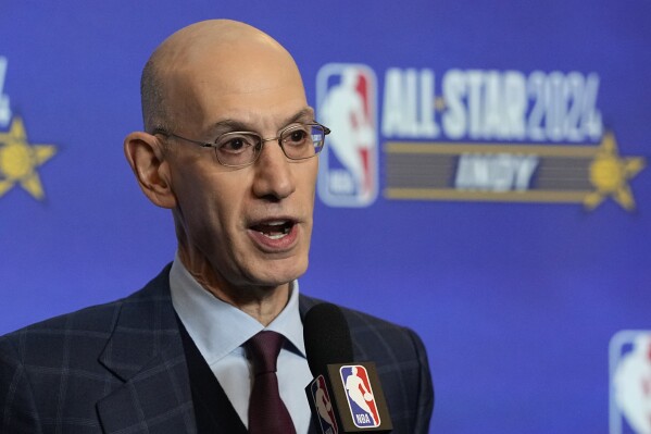 NBA Commissioner Adam Silver speaks during a news conference during the NBA basketball All-Star weekend Saturday, Feb. 17, 2024, in Indianapolis. (AP Photo/Darron Cummings)